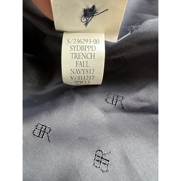 Banana Republic Trench Coat Navy White Ribbon Trim Belted Pocket Women size S - Picture 11 of 13